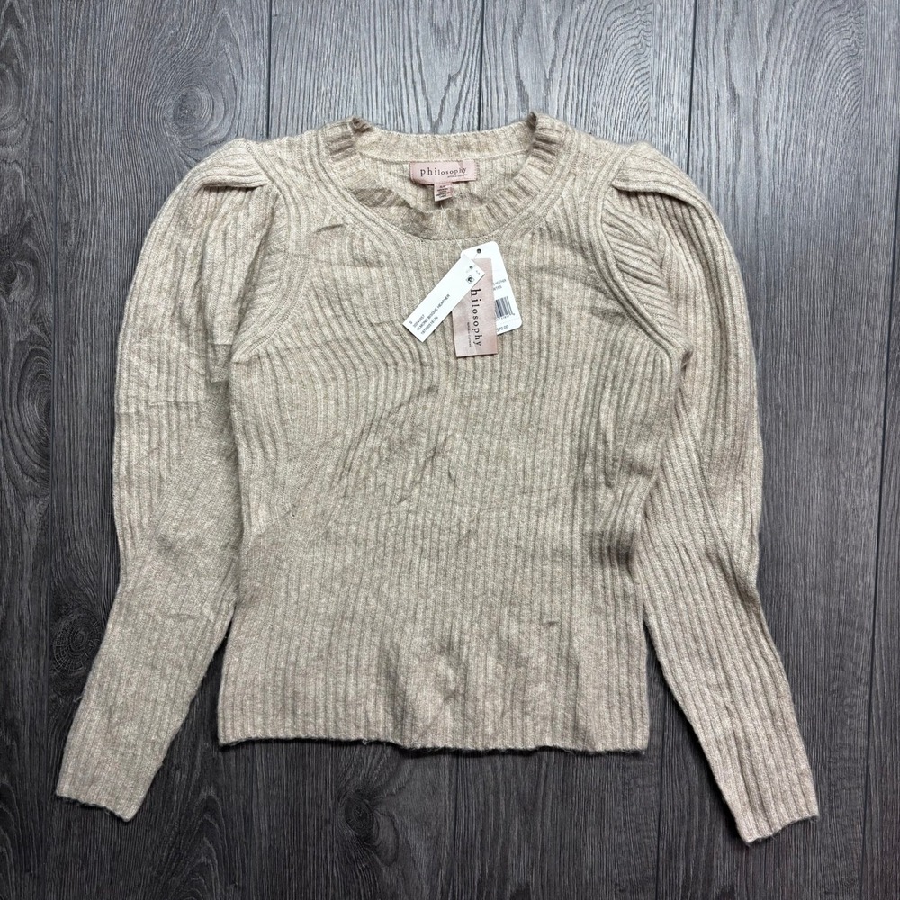 Philosophy Republic Clothing NWT Almond Bisque Small Heather Puff Ribbed Sweater